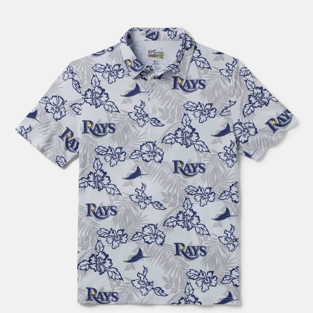 reyn spooner Tampa Bay Rays Floral Polo - Light Gray & Navy